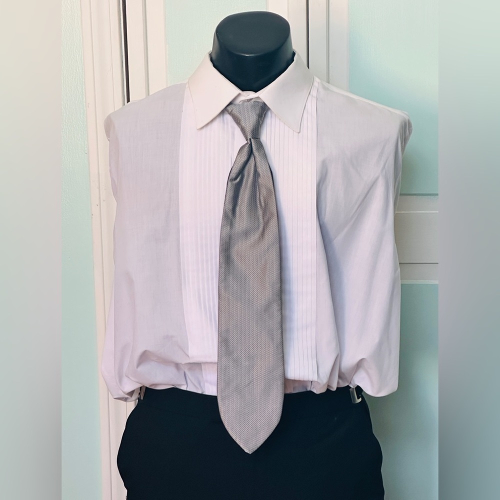 Silver Chrome Steel Tie Wedding Prom Tuxedo Herringbone Pre Tied clip